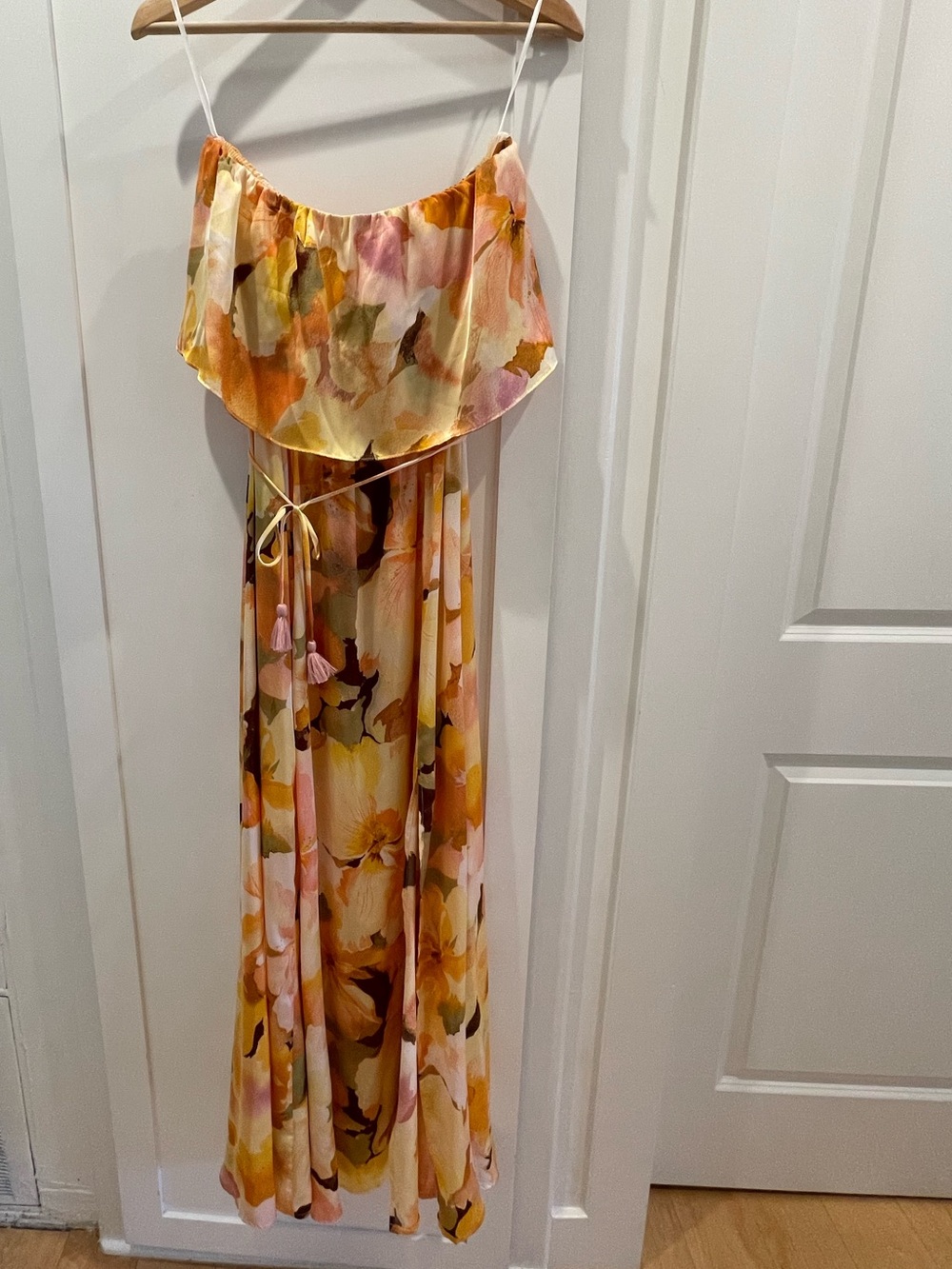 Aakaa Yellow Pink Orange Floral Maxi Dress
